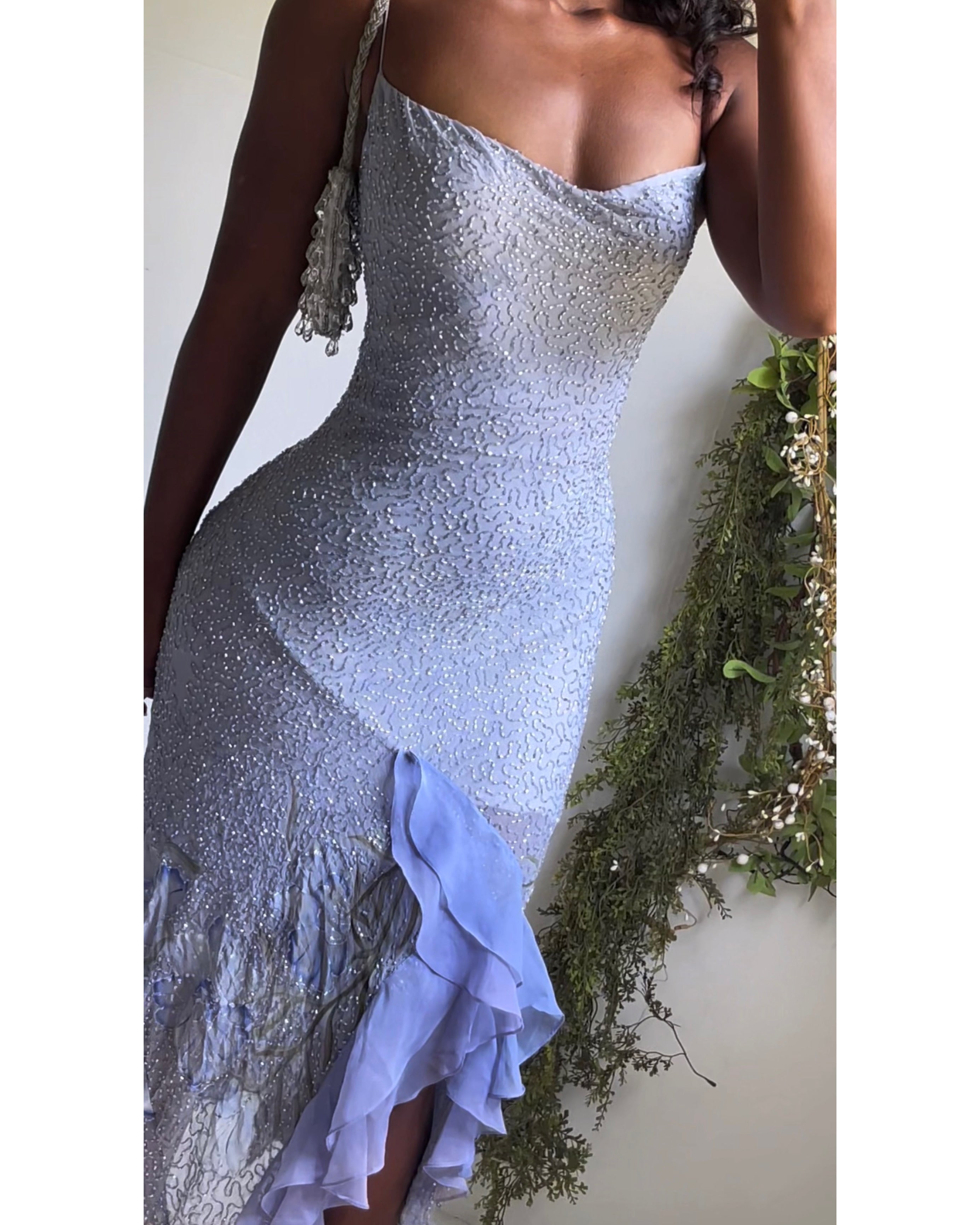 Reworked Handmade Periwinkle Silk Beaded Fairy Dress