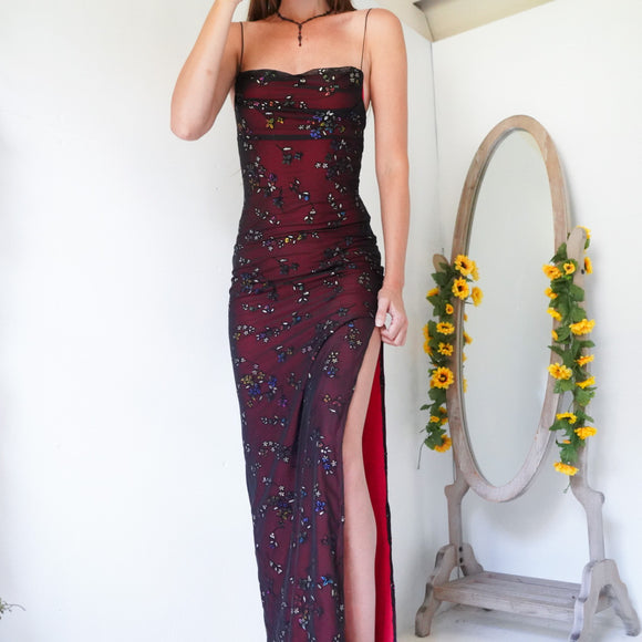 Handmade layered floral glitter gown