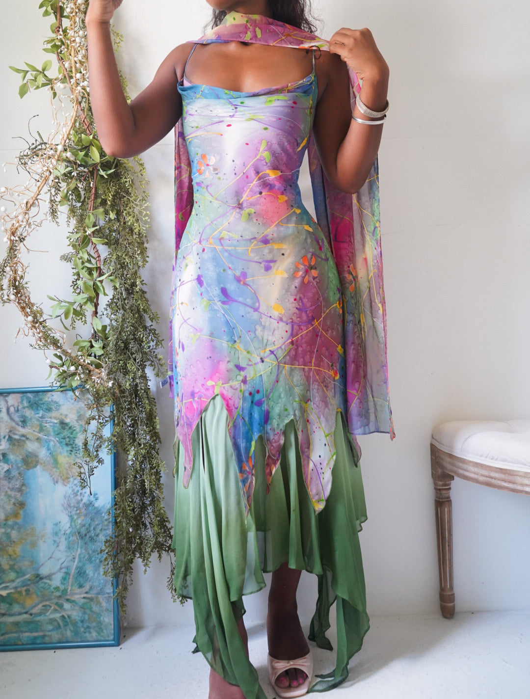 vintage fairy dress Rare Y2K Hong Ni Painted Floral – Masha&Jlynn Black Dress Where Can this elegant Princess Dress 70s woodstock dress Size:7M