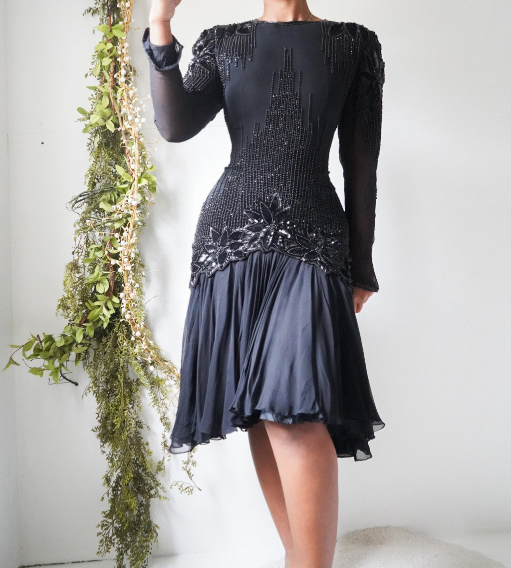 Vintage 80’s Fully Beaded Silk Dress