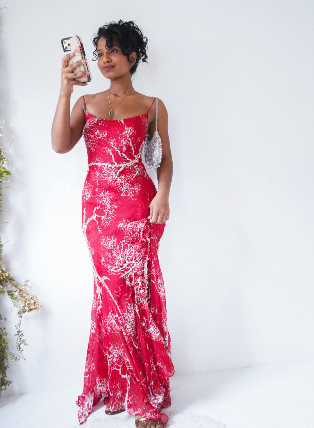 Rare Y2K Red Silk Burnout Beaded Fairy Gown