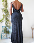 Y2K Silk Fully Beaded Cowl Back Gown