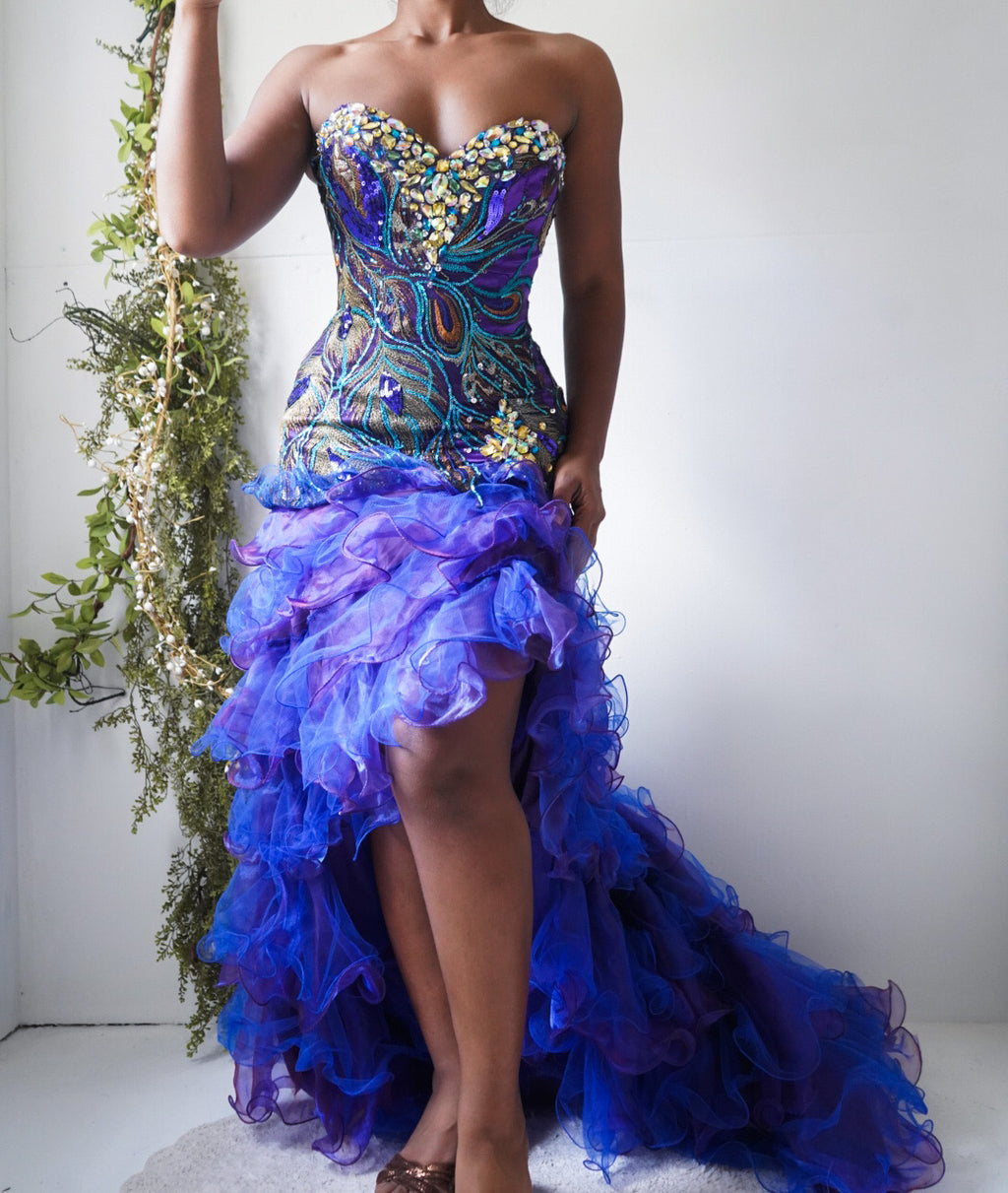 Rare Vintage Y2K Peacock High Low Gown