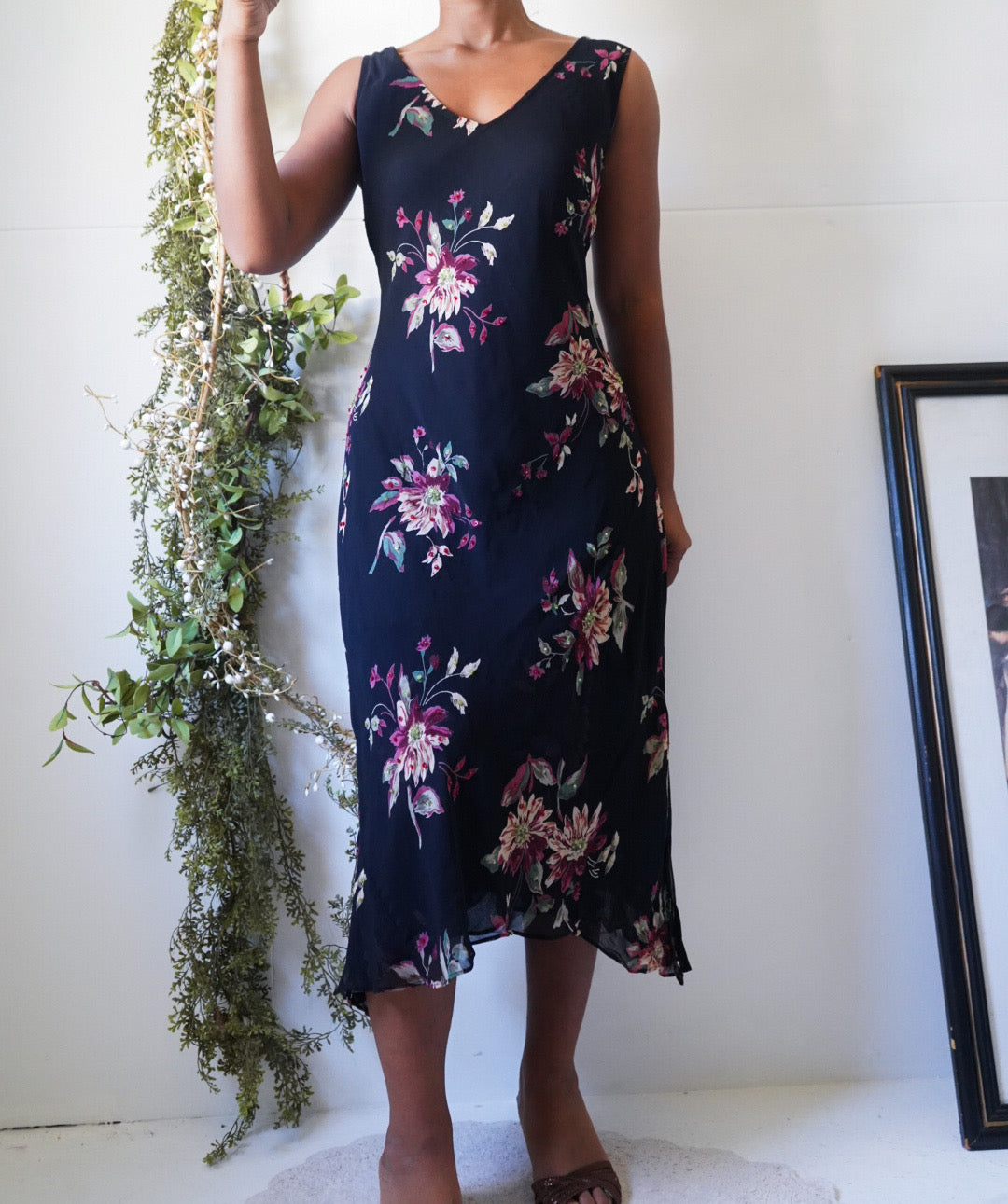 Y2K Staple Black Floral Midi Dress