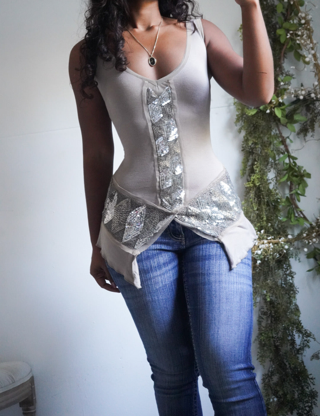 Y2K Gray Beaded Subversive Fairy Tank