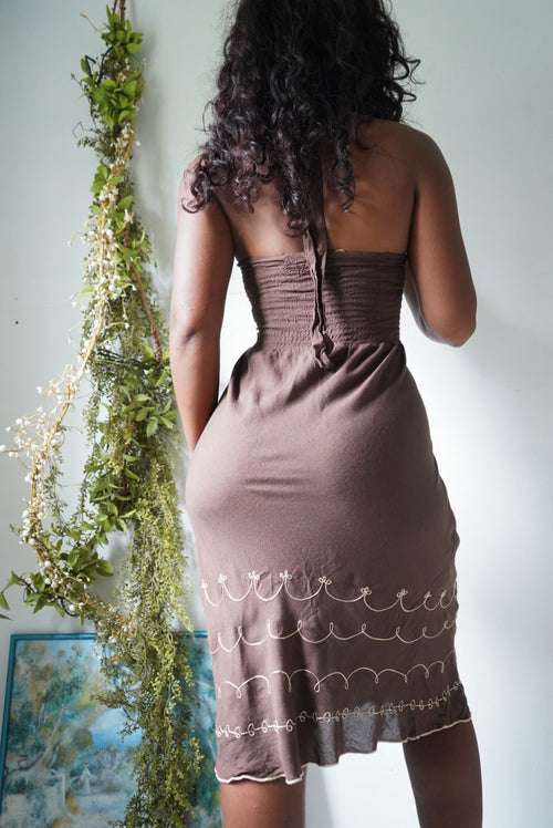 Y2K Brown Boho Halter Sundress