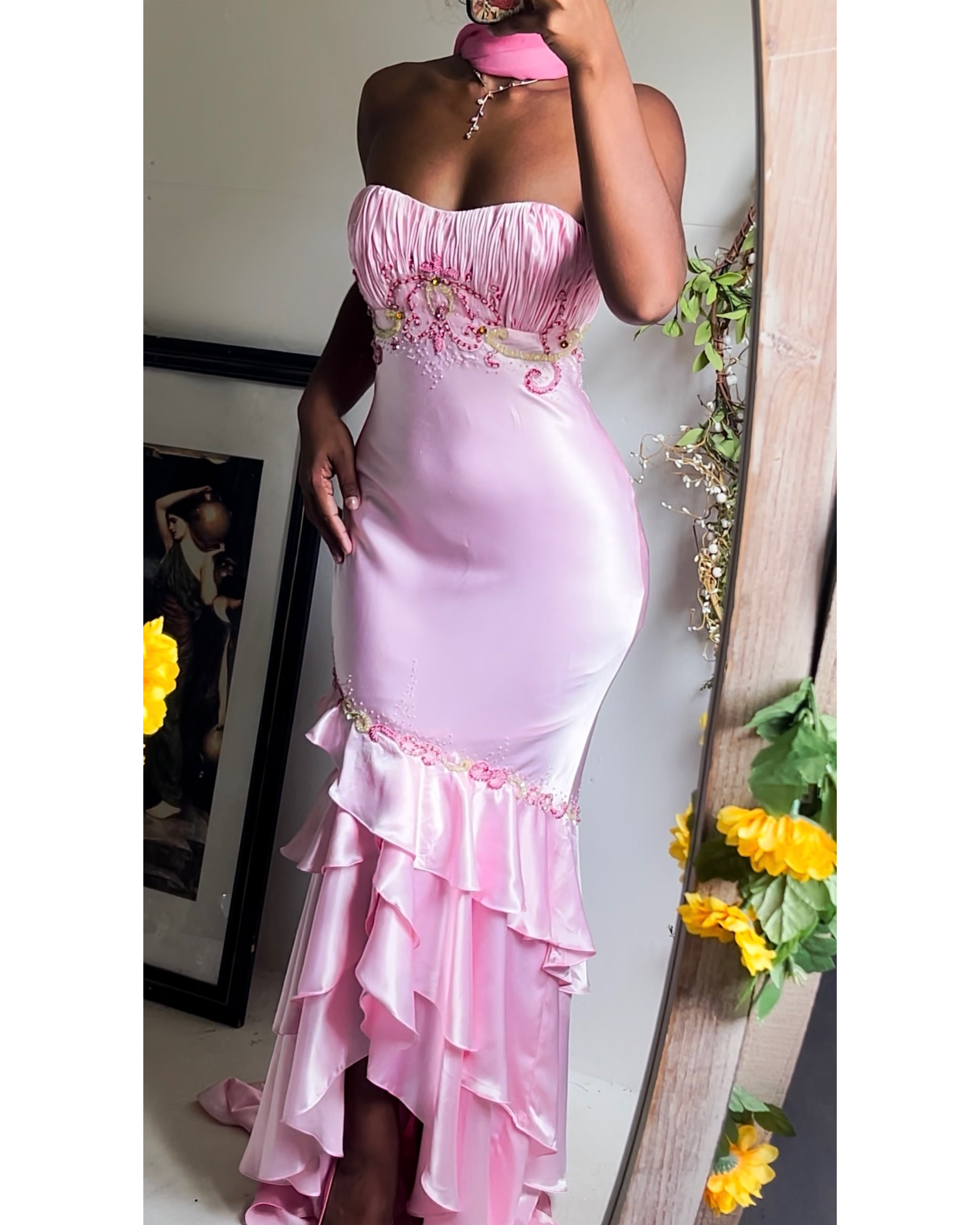 Rare Baby Pink Satin Coquette Gown