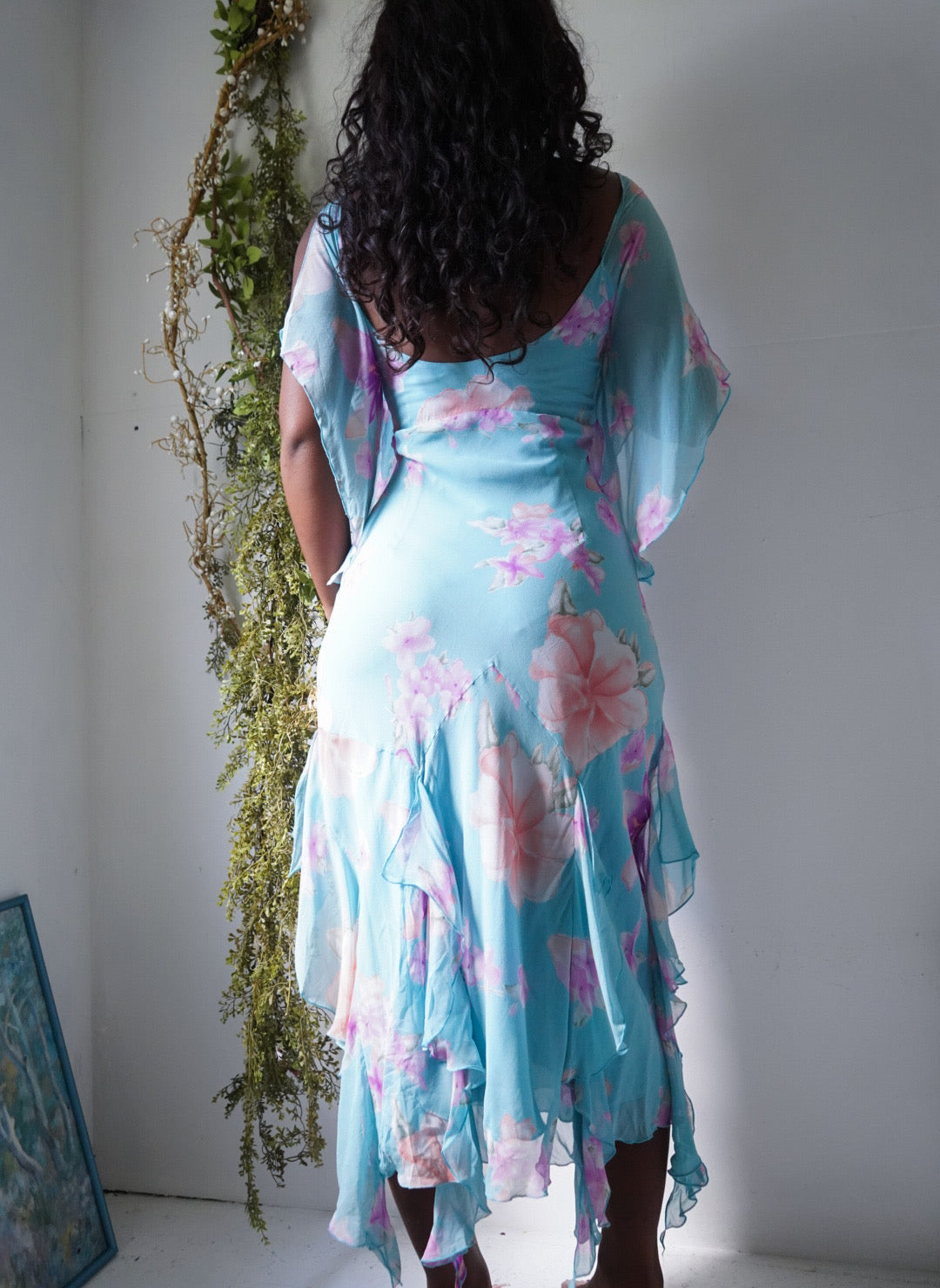 Rare Y2K Watercolor Floral Silk Fairy Dress