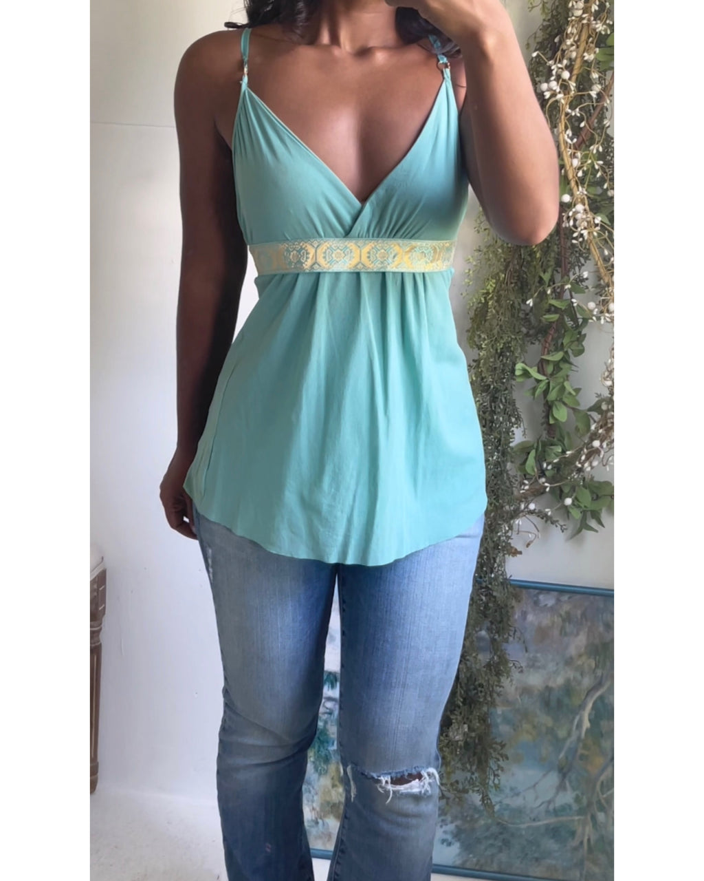 Y2K Turquoise Mesh Babydoll Top
