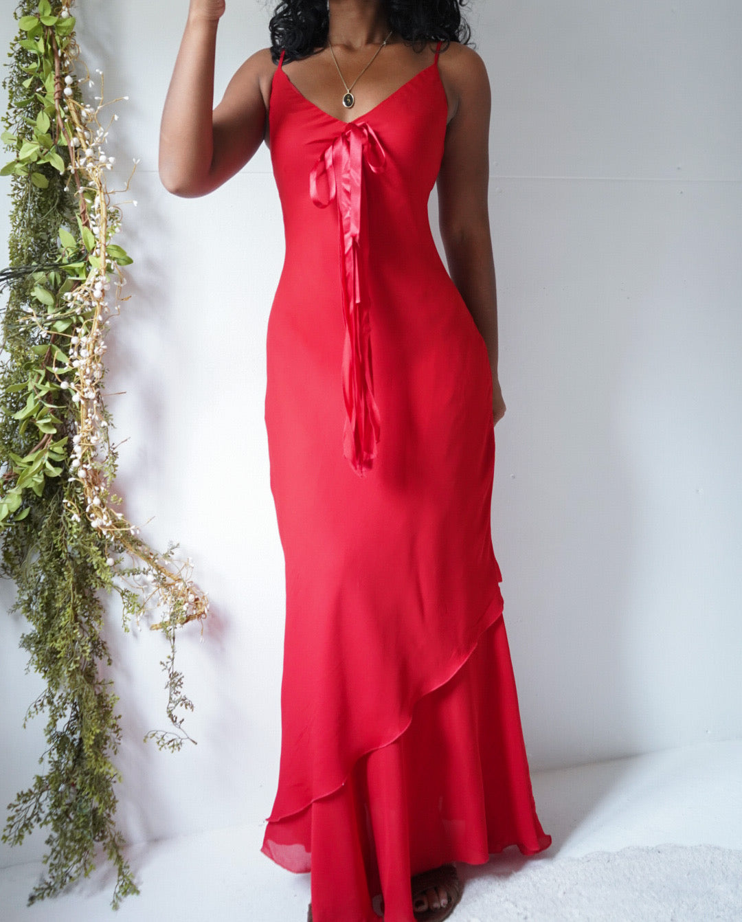 Y2K Bright Red Maxi Slip Dress