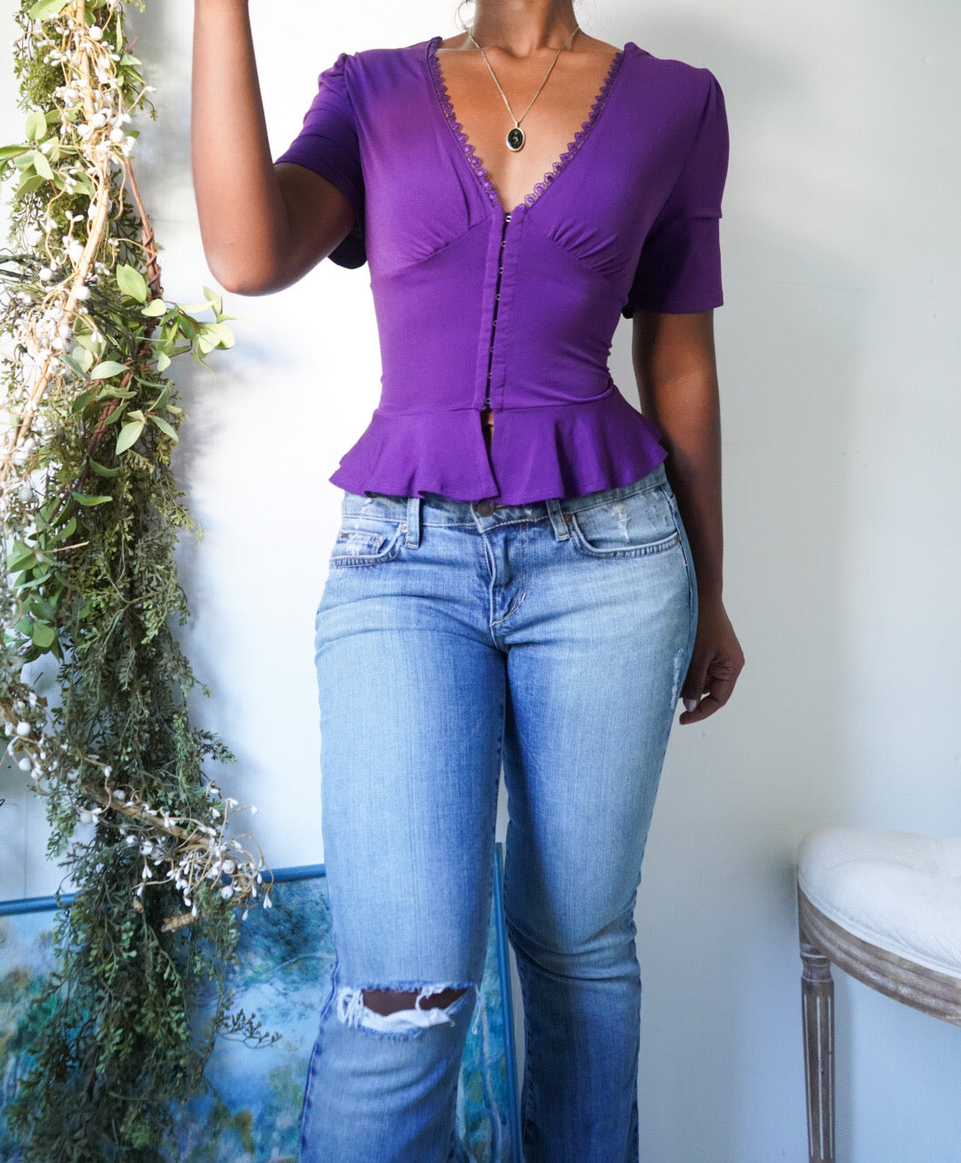 Y2K Peplum Purple Top