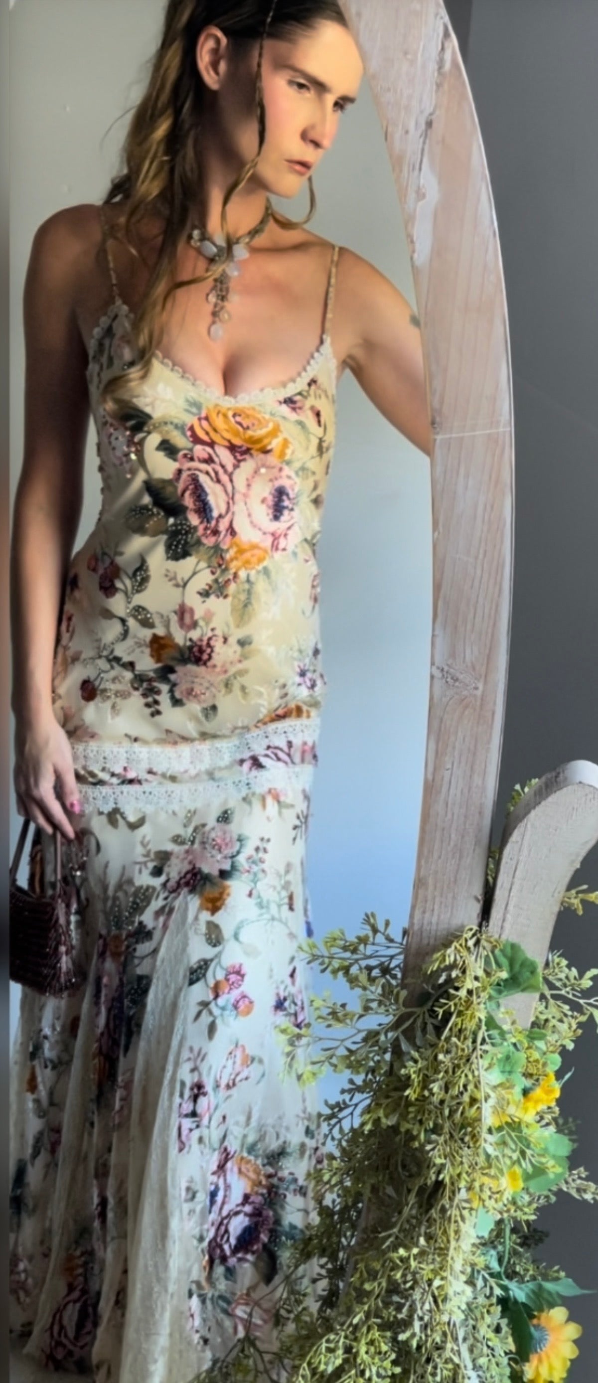 Y2k Beaded Romantic Floral Lace Sue Wong RARE