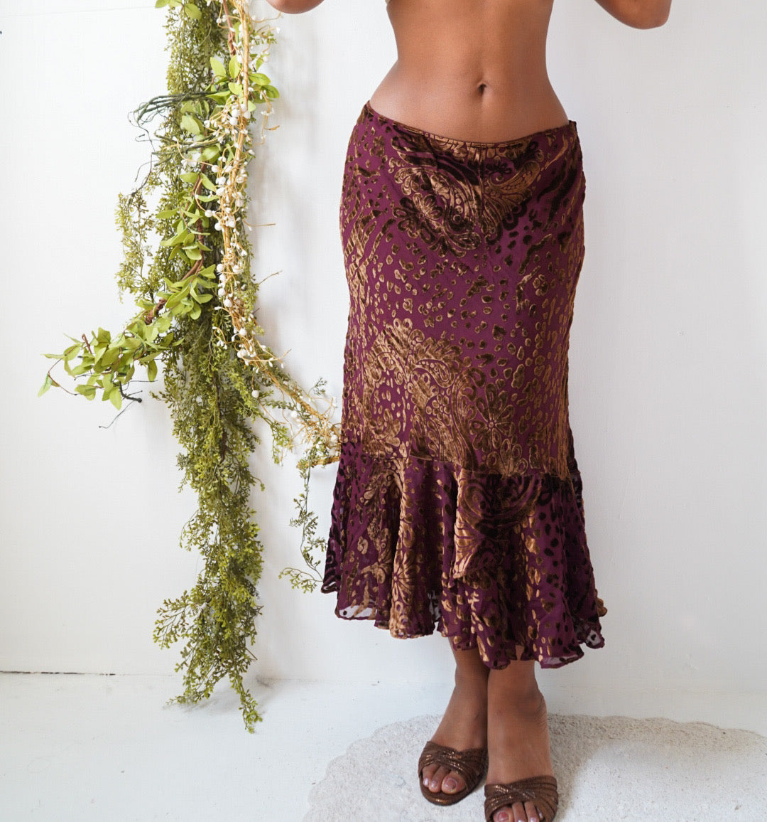 Y2K Burnout Silk Velvet Skirt