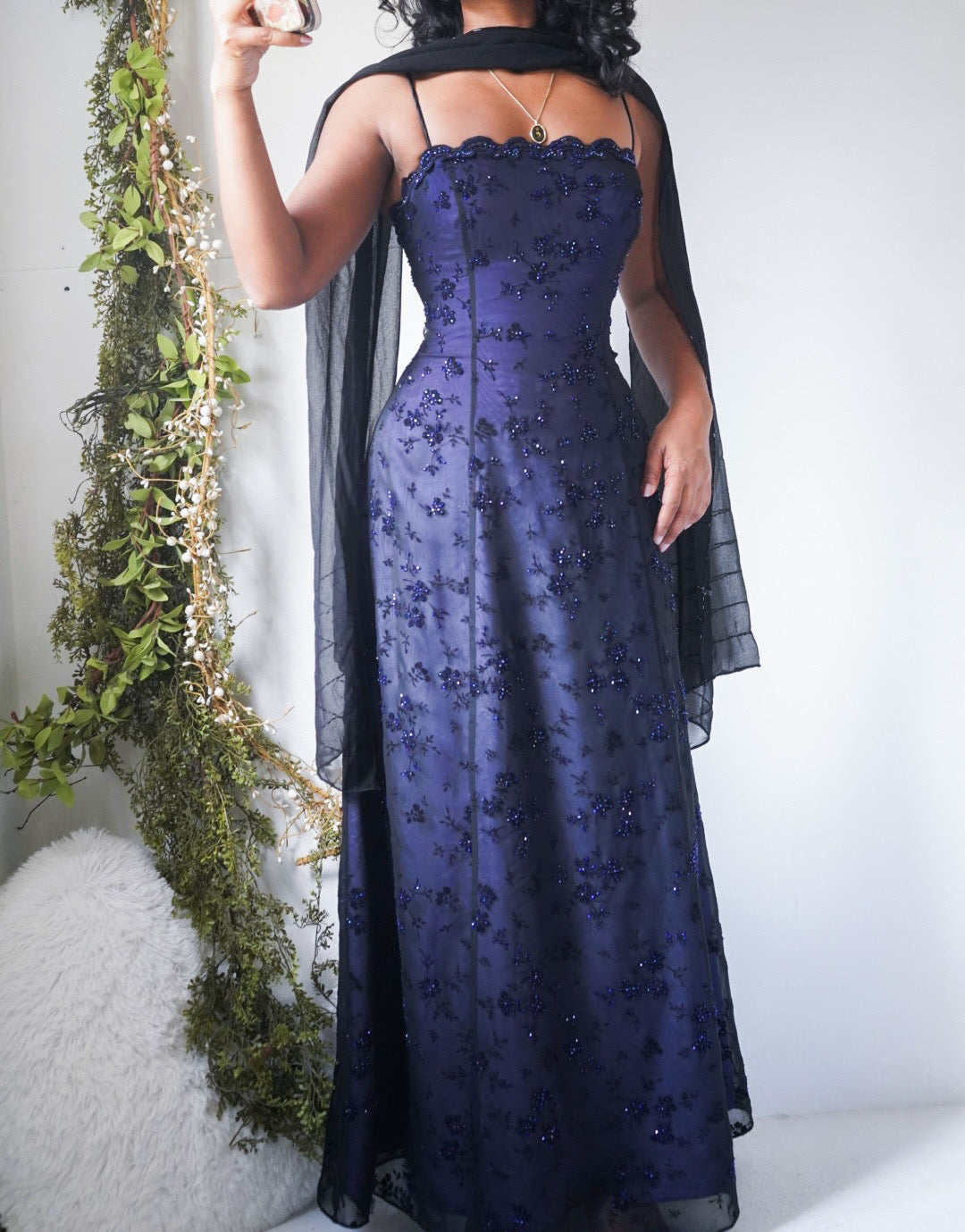 Indigo Layered Beaded Gown