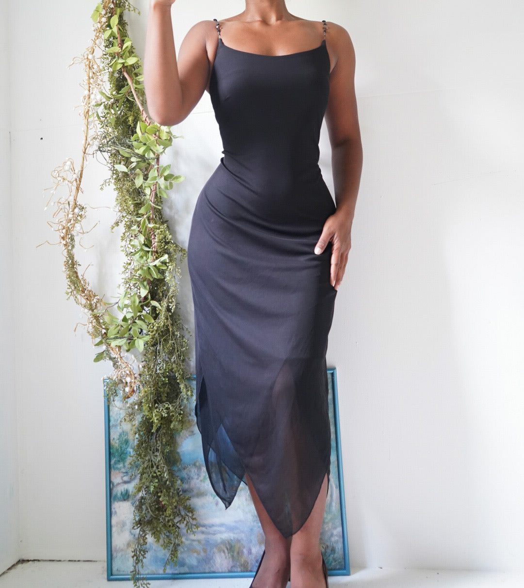 Y2K Staple Black Dress with Hanky Hem