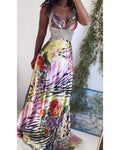 Y2K Abstract Animal Print Satin Gown