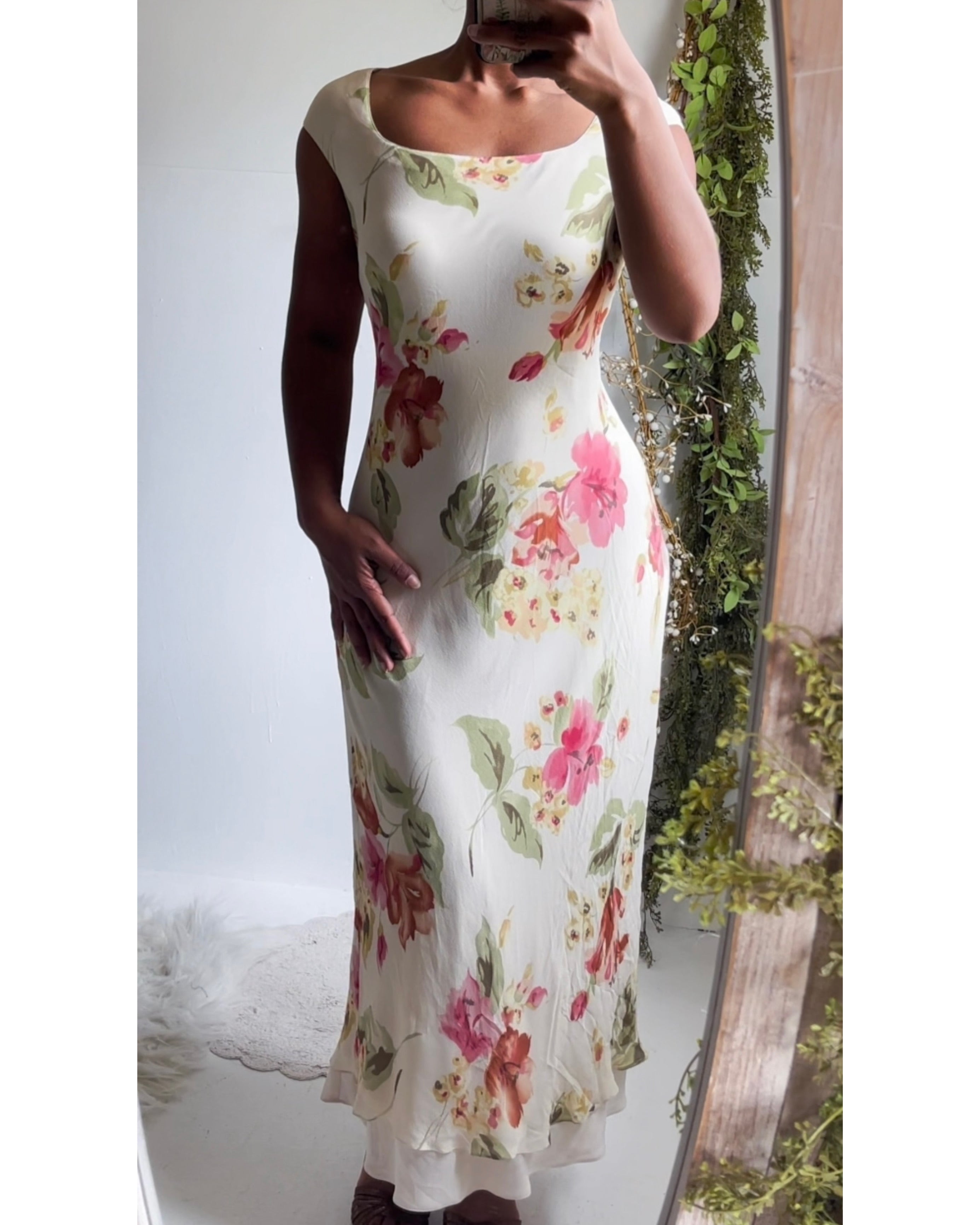 Y2K Romantic Silk Floral Dress