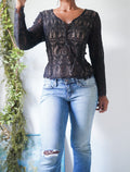 Y2K Black Lace Flare Sleeve Layered Top