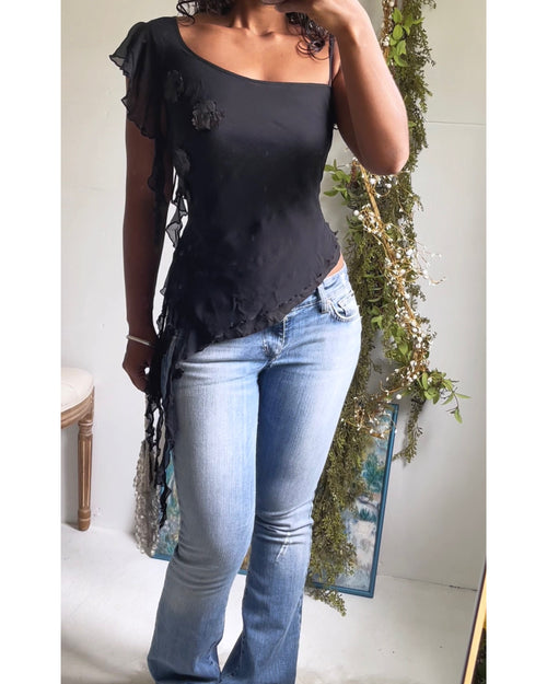 Vintage Y2K Black Whimsy Fairy Top