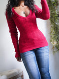 Y2K Bright Red V Neck Sweater