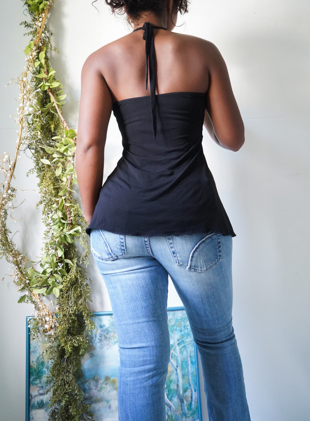 Y2K Black Sequin Neckline Halter Going Out Top