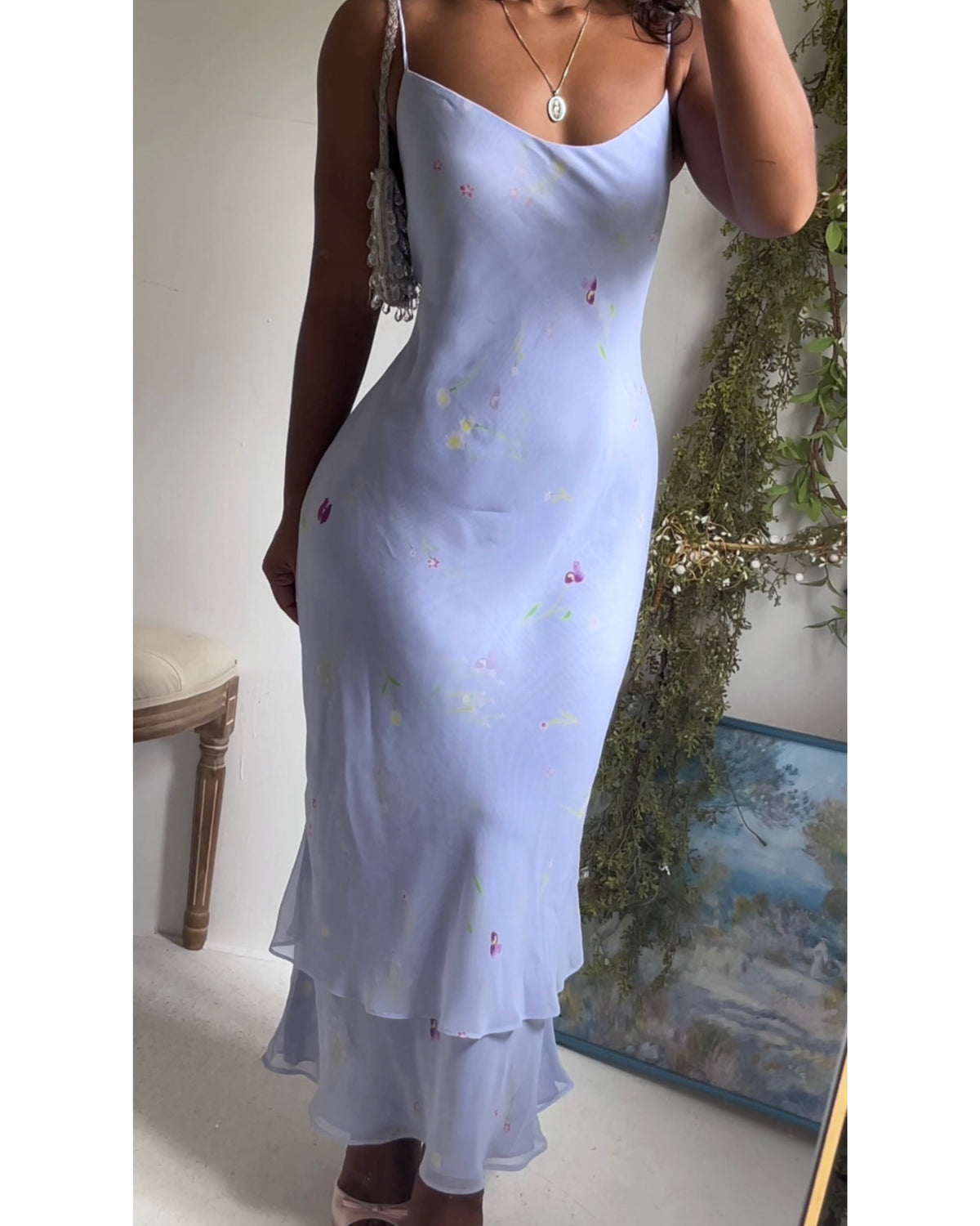 Y2K Pastel Periwinkle Floral Slip Dress
