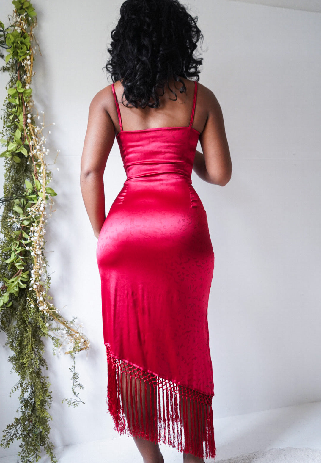 Y2K Red Fringe Hem Midi Dress