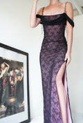 Made to Order Pink and Black Layered Draped Gown