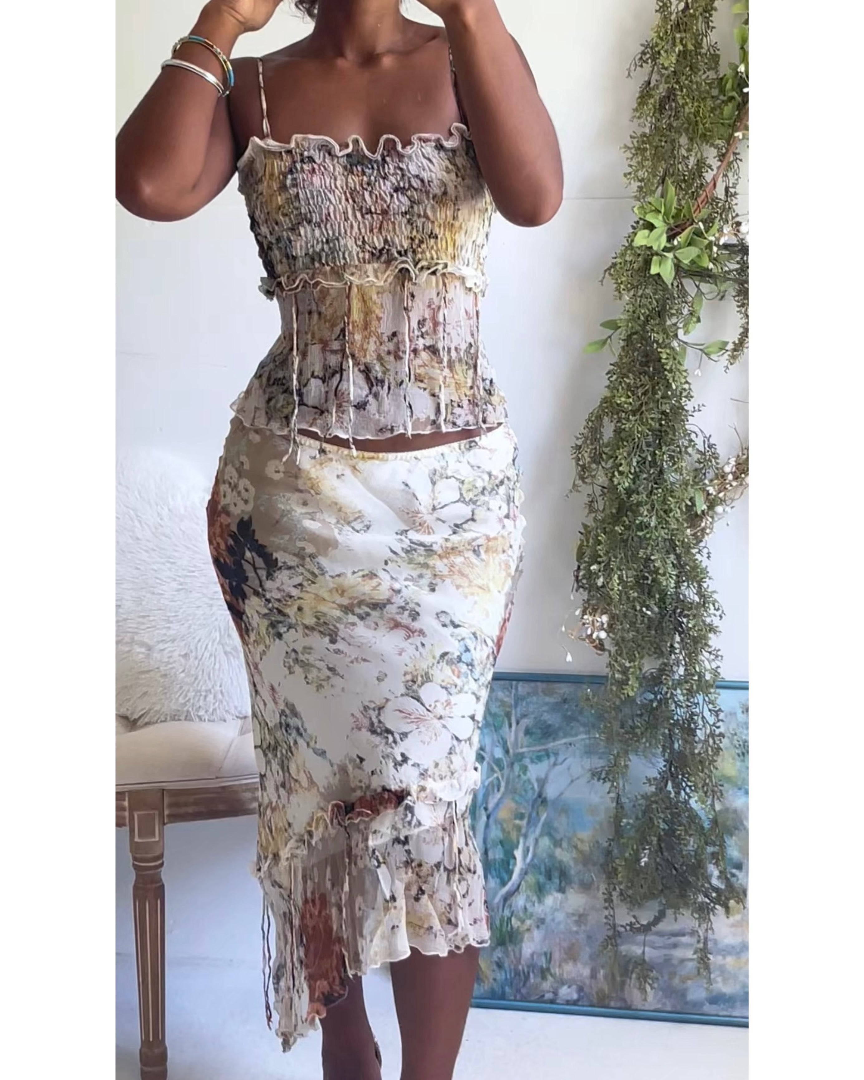 Rare Y2K Boho Fairy Silk 2 Piece Set