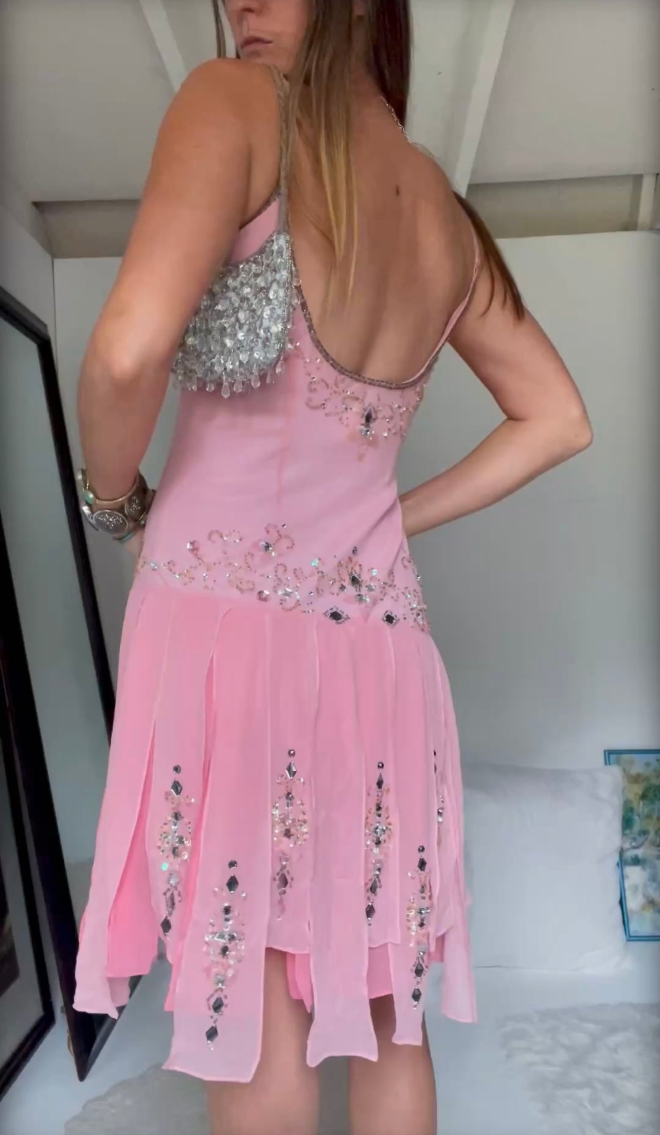 Pink Beaded Silk Fairy Sue Wong Dress
