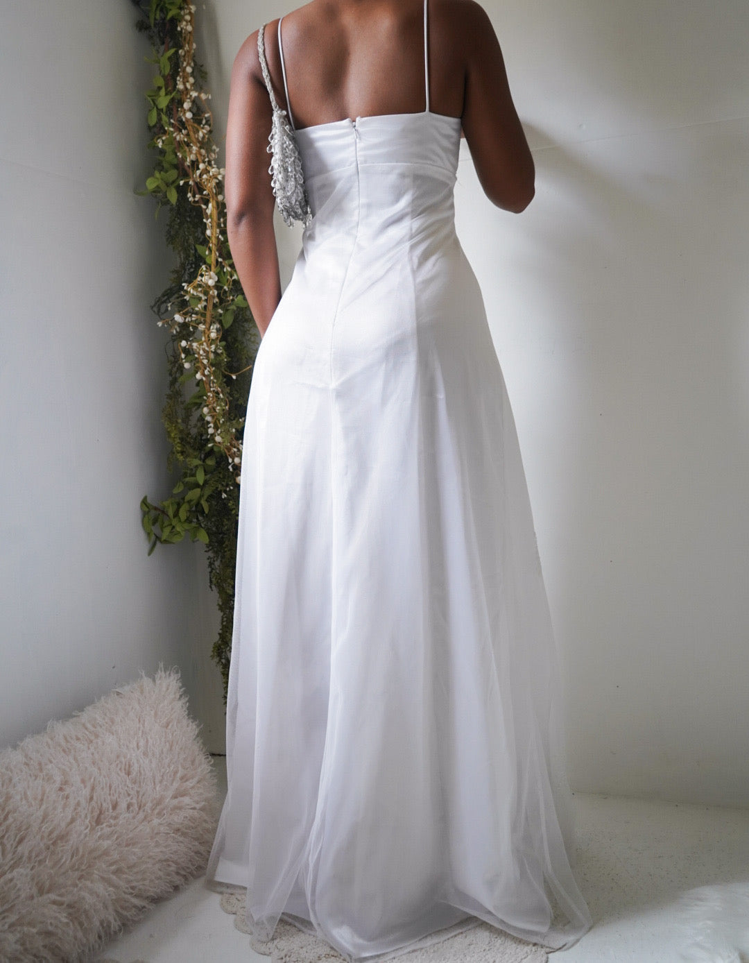 Rare Vintage White Beaded Split Front Gown
