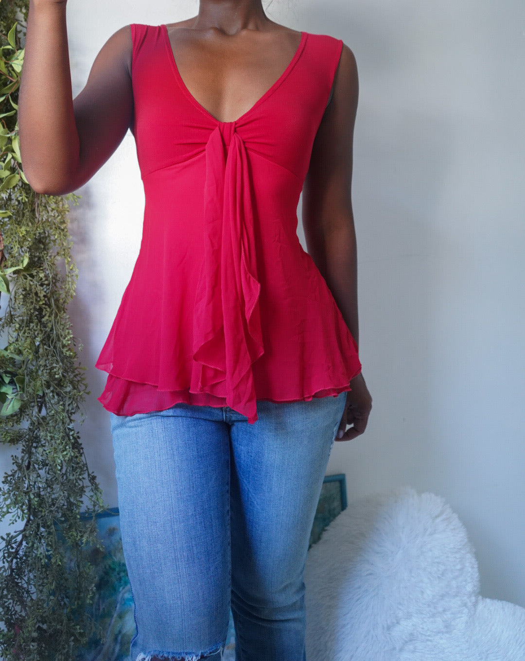 Y2K Layered Red Babydoll Top