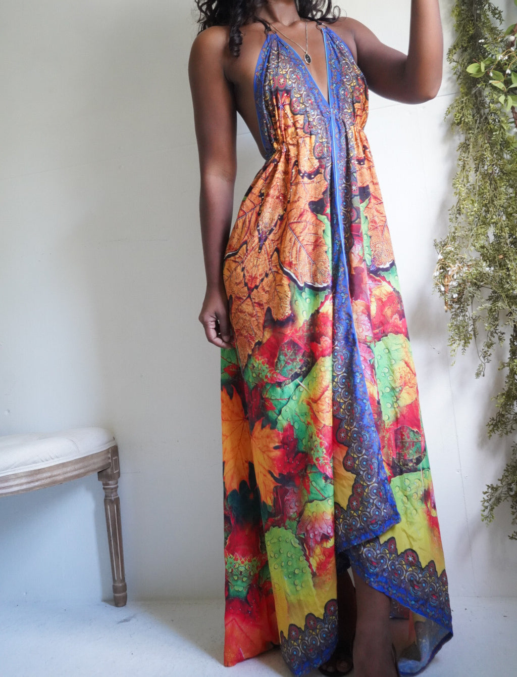 Y2K Boho Halter Scarf Dress
