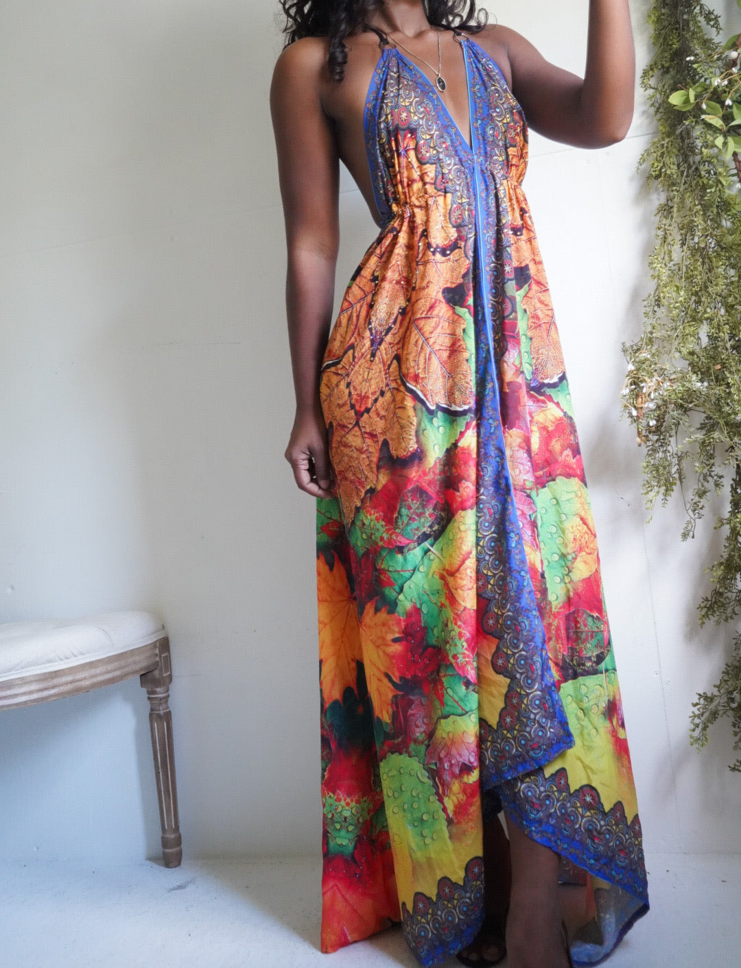 Y2K Boho Halter Scarf Dress