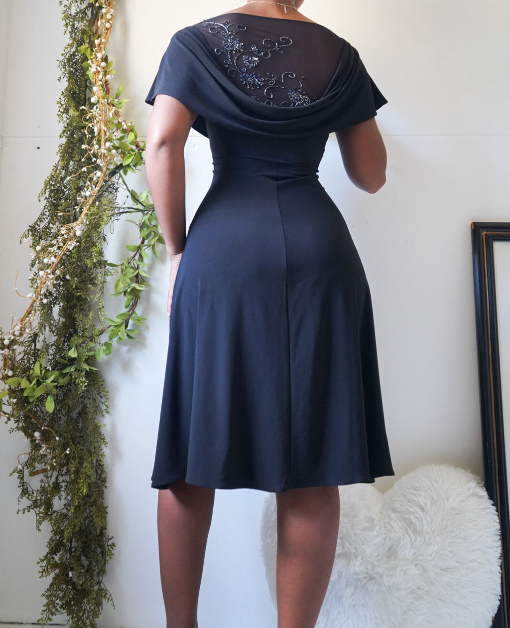 Vintage Off Shoulder Mesh Bead Detail Dress