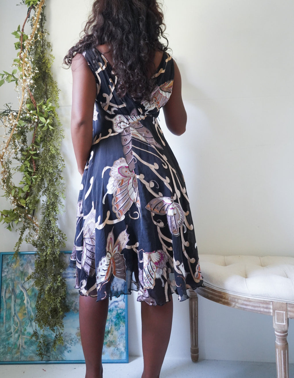 Rare Y2K Butterfly Devore Silk Babydoll Dress