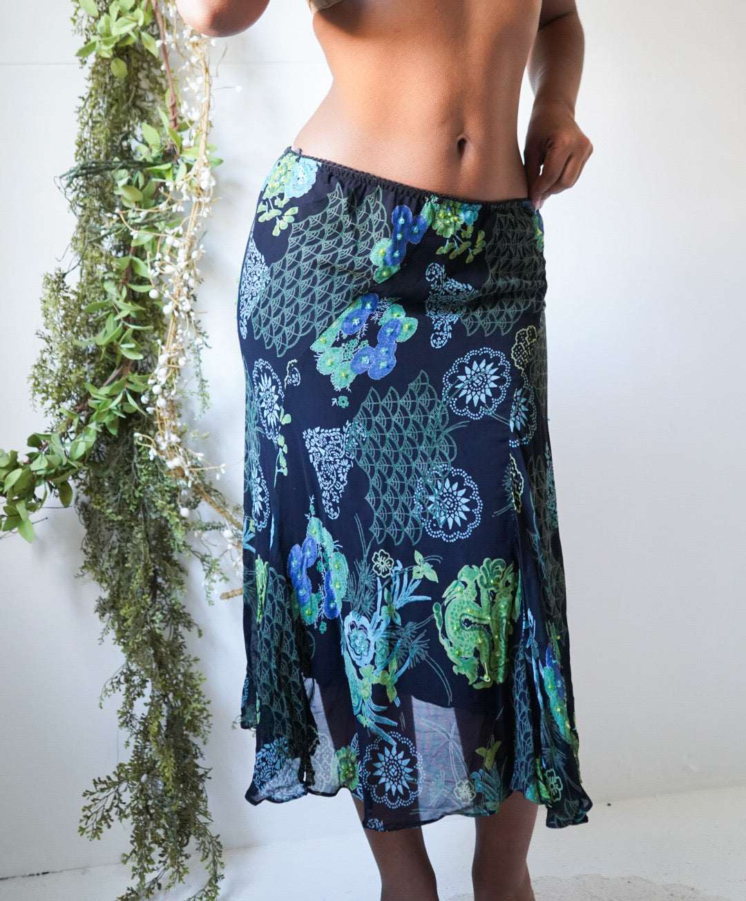 Boho Sequin Floral Midi Skirt
