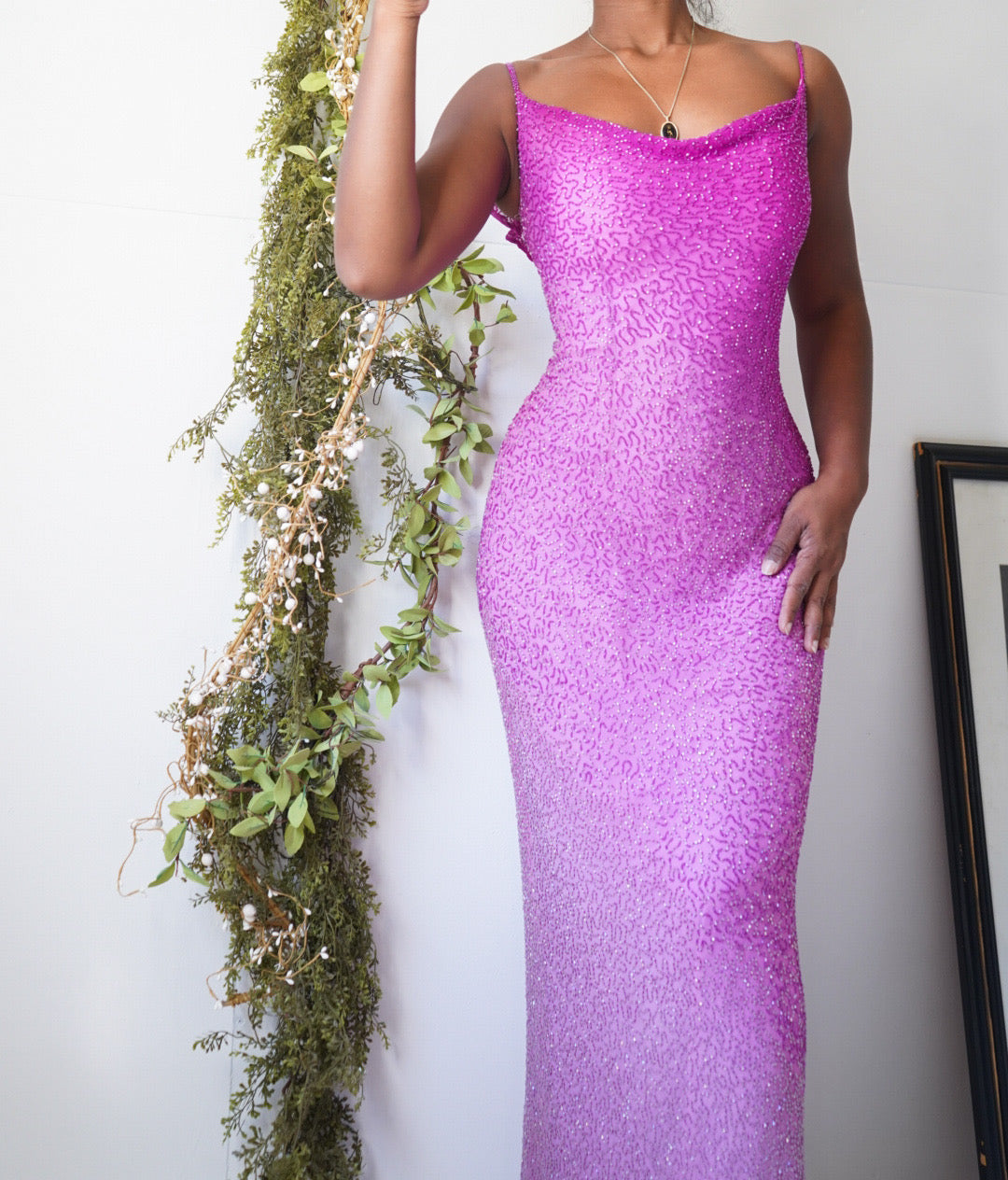 Ombre Pink Fully Beaded Silk Gown