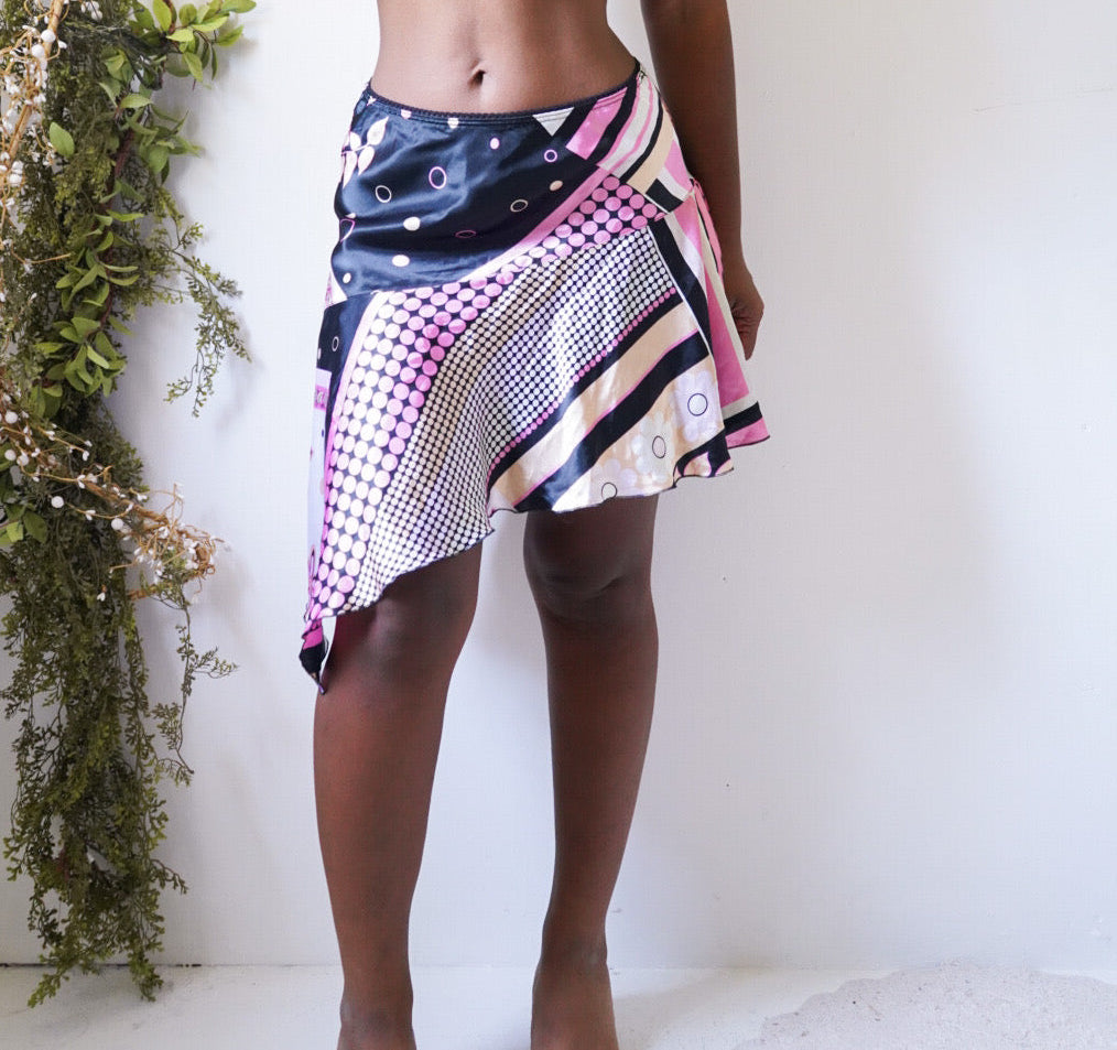 Y2K Satin Abstract Mini Skirt