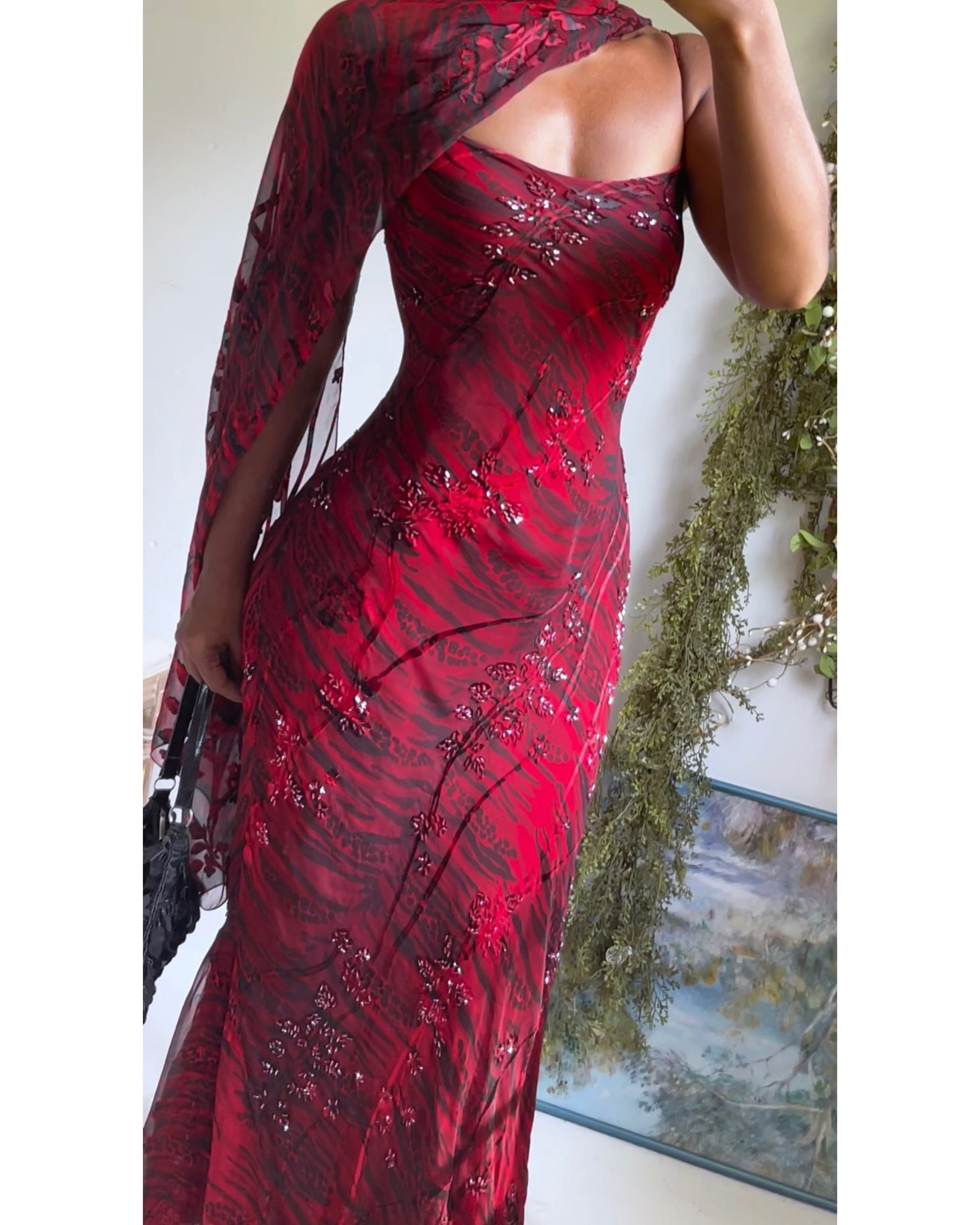 Rare Y2K Beaded Devore Silk Animal Print Gown
