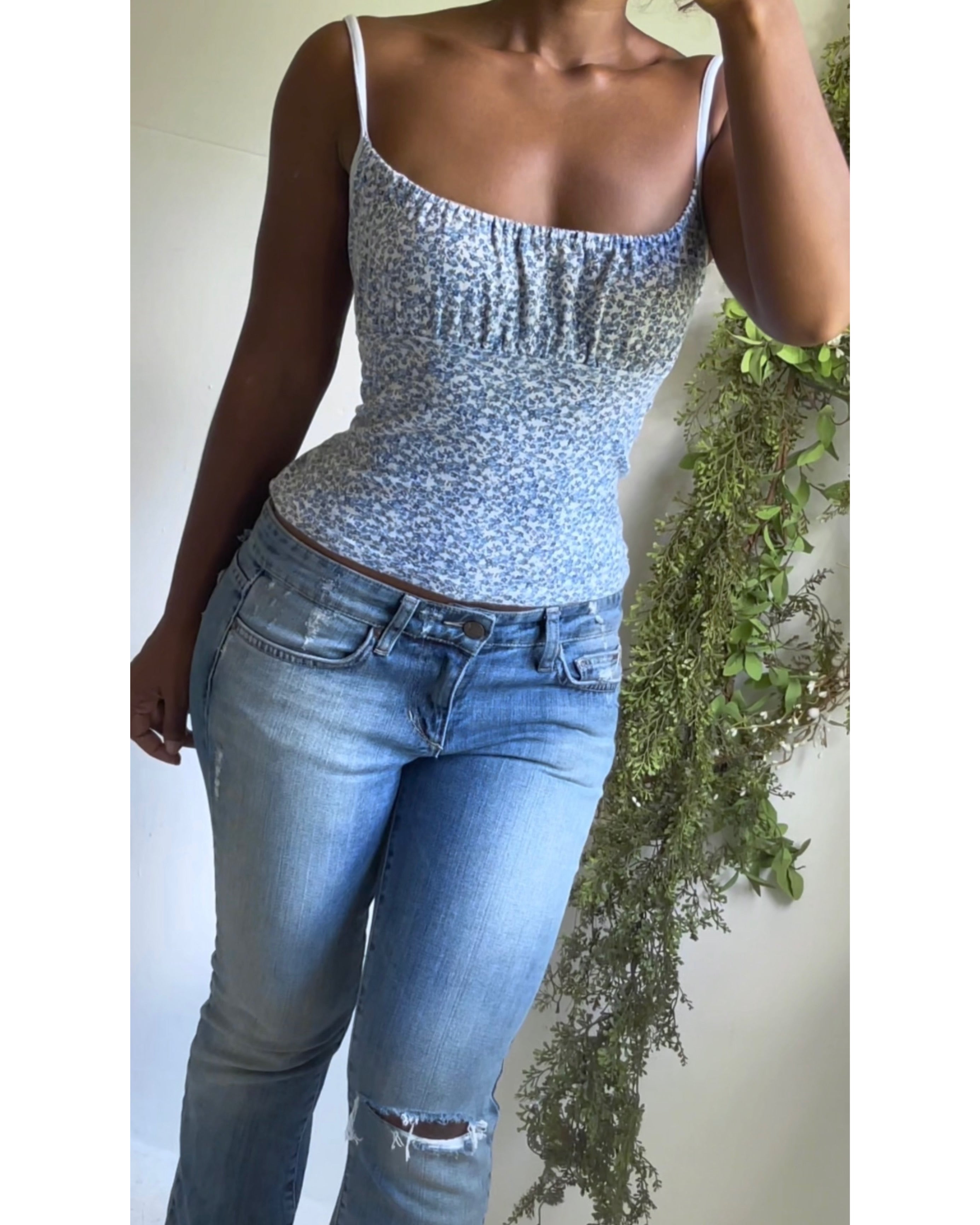Y2K Milkmaid Tiny Floral Tank