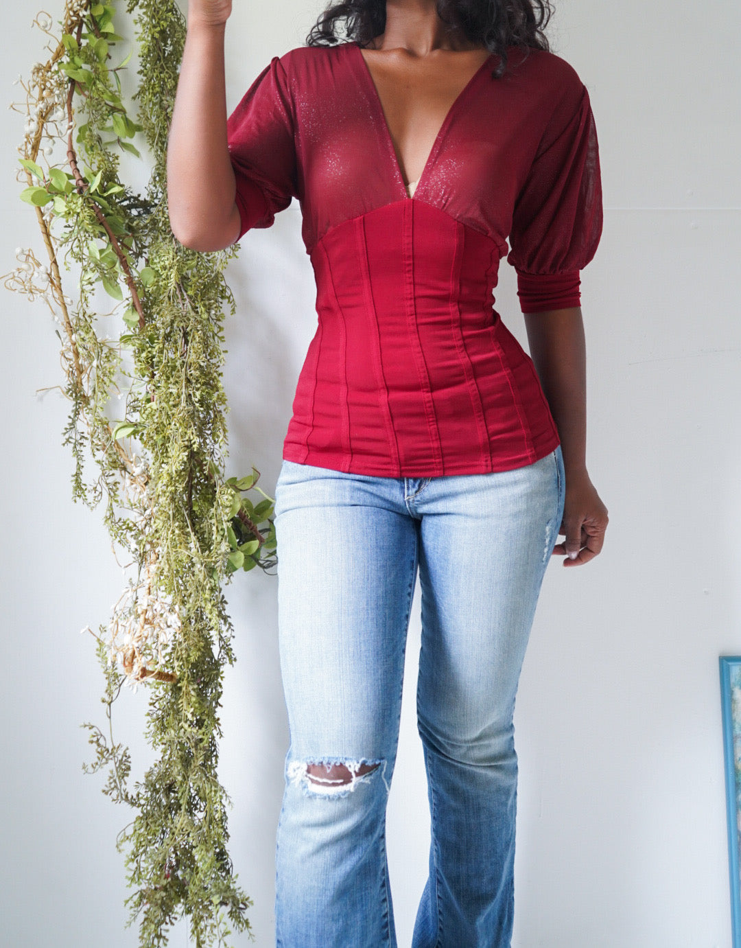 Y2K Cherry Red Corset Style Top