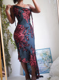 Rare Y2K Burnout Rose Silk Midi Dress