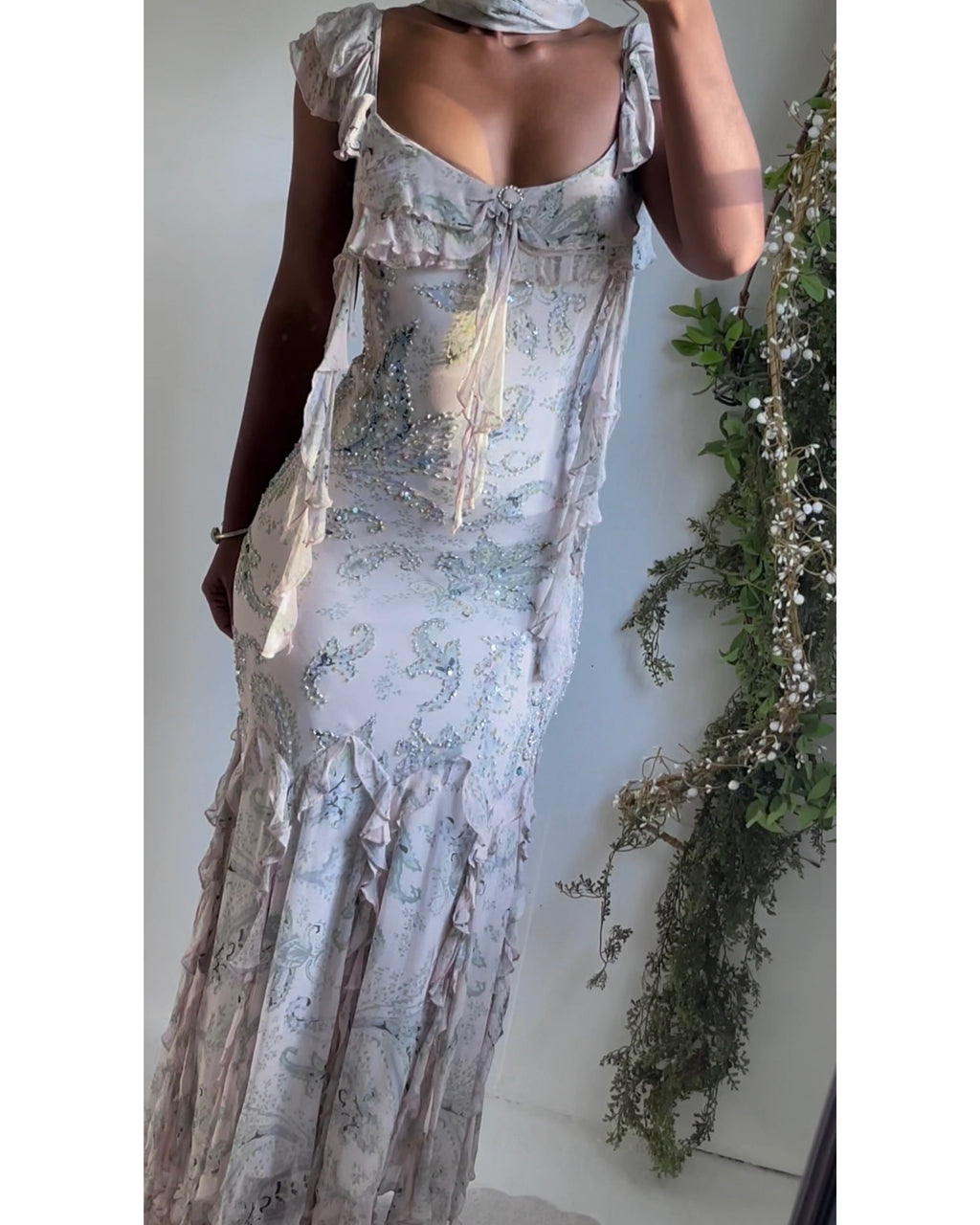 Rare Vintage Y2K Paisley Silk Beaded Diane Freis Gown