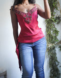 Y2K Red Silk Boho Tie Hem Cami