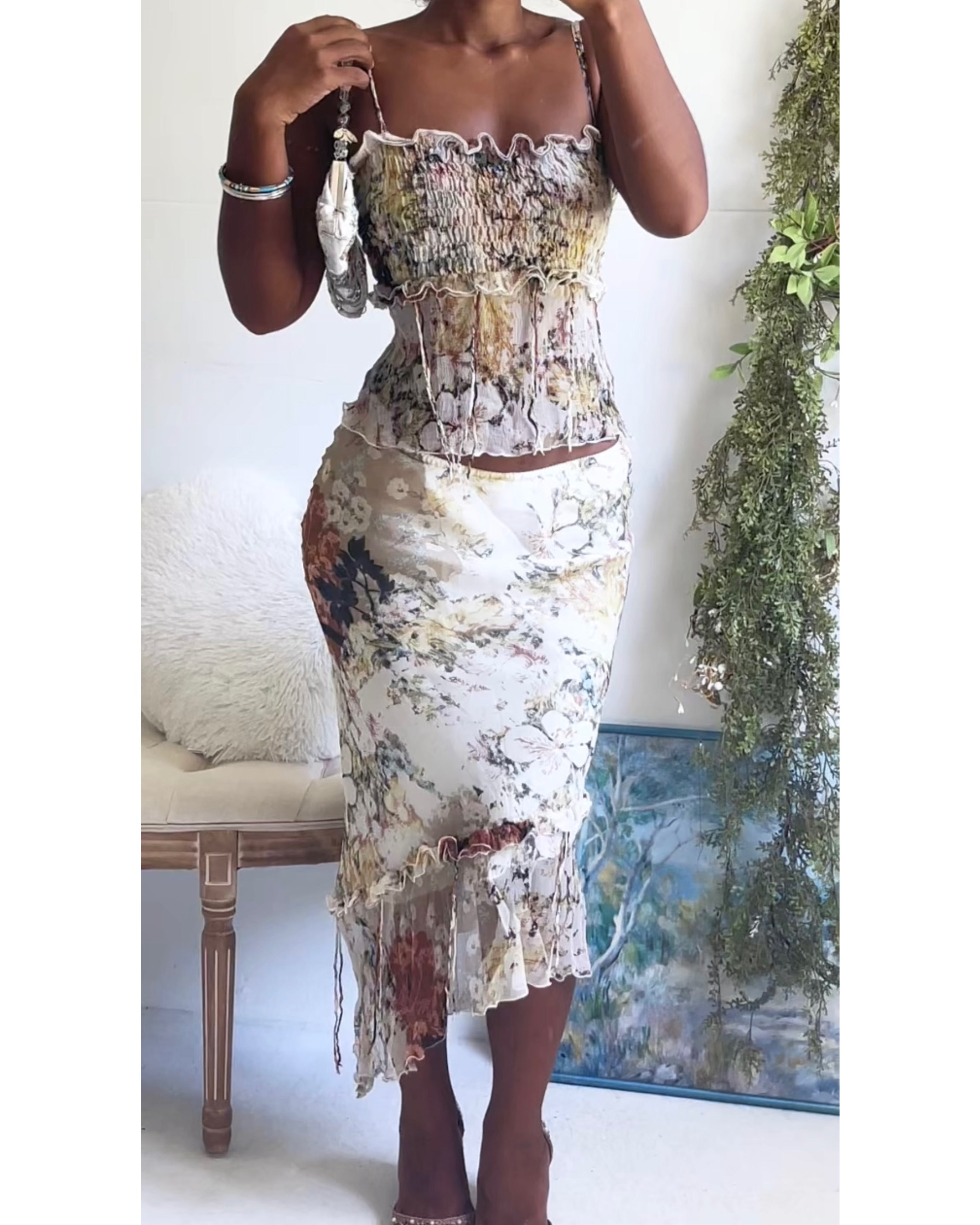 Rare Y2K Boho Fairy Silk 2 Piece Set