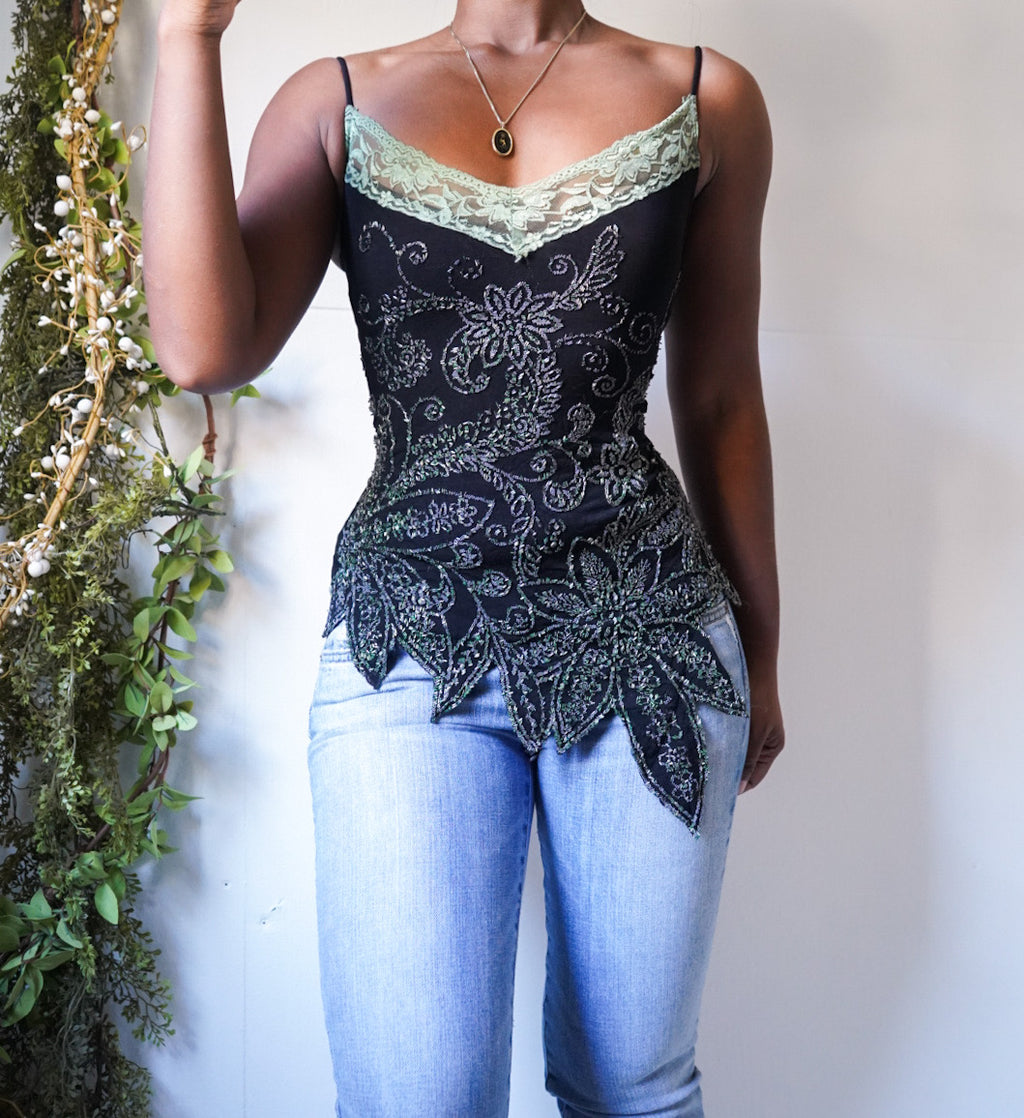 Rare Beaded Floral Hem Cami