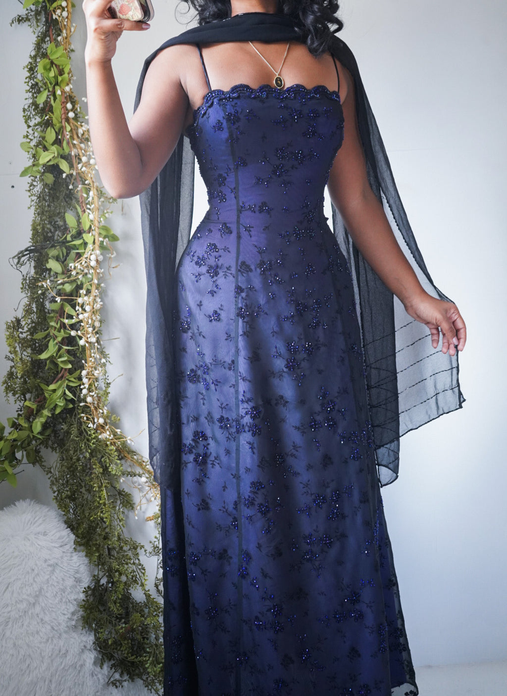 Indigo Layered Beaded Gown