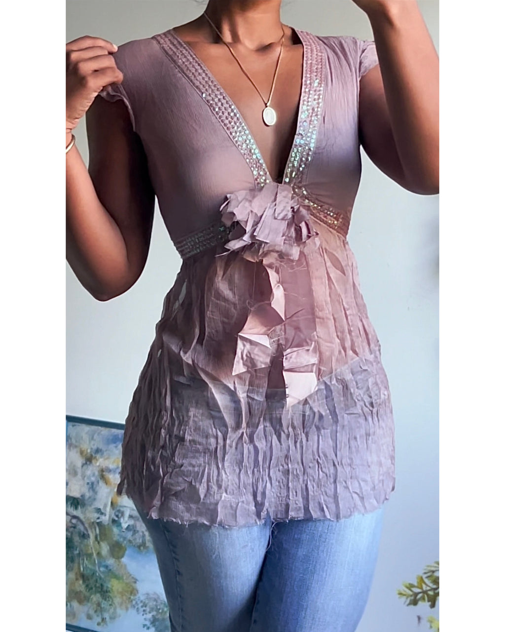 Lilac Crinkle Silk Sequin Fairy Cami