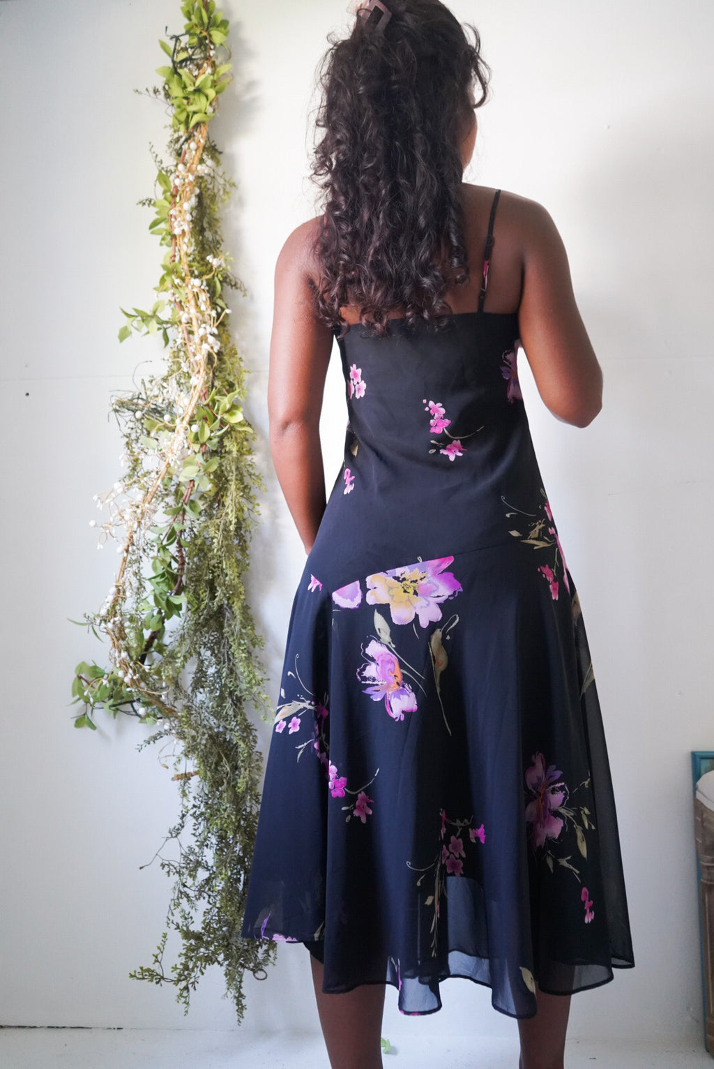 Y2K Staple Pink Floral Black Slip Dress